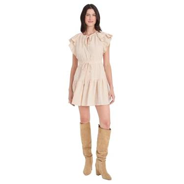 Imagem de The Good Journey Mini vestido feminino de três camadas com mangas esvoaçantes - cintura com cordão e decote em V silhueta evasê, Marfim/vermelho, GG