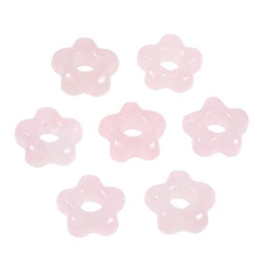 Imagem de rockcloud 10 contas de flores de cristal de quartzo rosa natural para artesanato DIY, contas soltas de flores de 14 a 15 mm com orifício grande para fabricação de joias