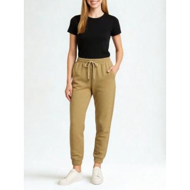 Imagem de Calça de Moletom Feminina Jogger Básica Caramelo Forrado Felpudo Flane