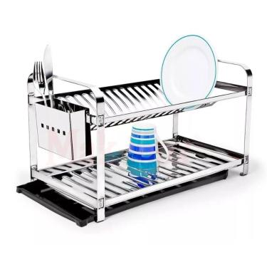 Imagem de Escorredor Louças 20 Pratos Porta Talher Inox E Bandeja