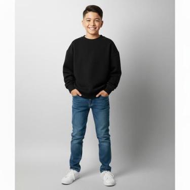 Imagem de Blusa Moletom Juvenil Flanelado Preto Punho Basico Infantil Menino Men