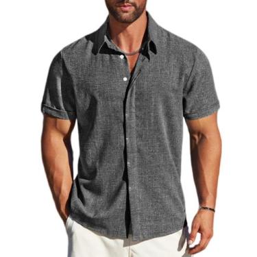 Imagem de Camisa masculina MAPICK, de linho, manga curta, com botões, cinza escu