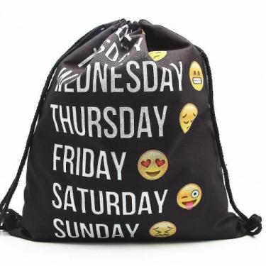 Imagem de Mochila HUOGUO Classic Drawstring Bag Smiley Motif Black