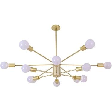 Imagem de Lustre Sputnik de 16 luzes com acabamento em latão - Luminária de teto em formato de globo com luzes moleculares escovadas compatível com sala de estar, restaurante E27, decoração moderna