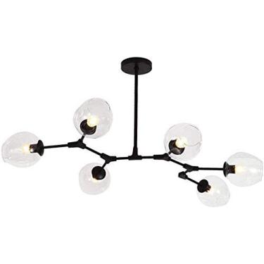 Imagem de Lustre E27 Nordic Glass Ball Chandelier Altura ajustável, Lustre preto fosco, E26 Metal Hand Blow Branches Pendant Light, Luminárias de globo de meados do século de 79"
