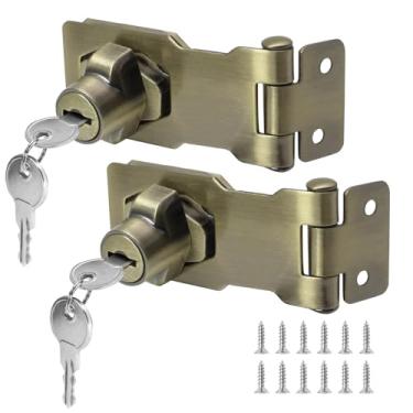 Imagem de Kyuionty 2 peças de fechaduras de ferrolho com chave de 7,6 cm, fecho de trava com chave, travas de metal com chave diferente para portas pequenas, armários (Bronze)