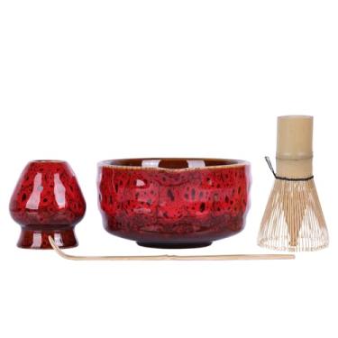 Imagem de XINGYAN Conjunto de tigelas Matcha com bico, conjunto de 4 peças de chá matcha japonês inclui tigela matcha de cerâmica com design ondulado de 500 ml, batedor de bambu, suporte de batedor e colher