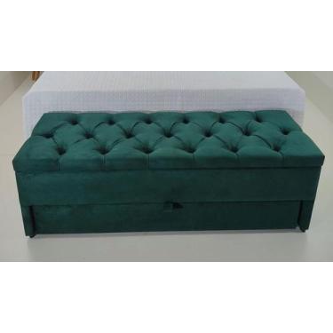 Imagem de Puff Baú (Sapateira) 120x50x45cm Verde Musgo Veludo Liso (Capitonê Na 