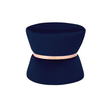 Imagem de Puff Decorativo Sala de Estar 45cm Dhaka Veludo Azul Marinho - Gran Belo