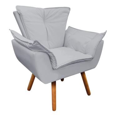 Imagem de Poltrona Sala de Estar Pé Palito de Madeira Opala Corino Cinza D03 - D'Rossi