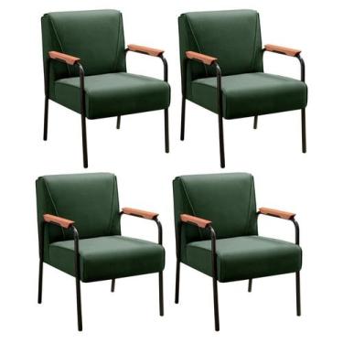 Imagem de Conjunto 4 Poltronas Jade Moderna Braço Metal Kit Cadeiras Decorativa 
