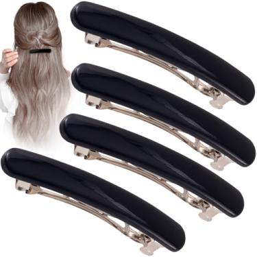 Imagem de Hzopcw 4 presilhas de cabelo francesas para mulheres, grampos de cabelo ovais antiderrapantes, acessórios de cabeça plana para cabelos cacheados lisos e grossos finos - preto