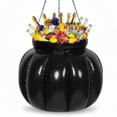 Imagem de Caldeirão inflável preto: refrigerador de bebidas de Halloween de 38 cm, caldeirão de bruxas, chaleira de doces, suporte de bebida para decoração de festa