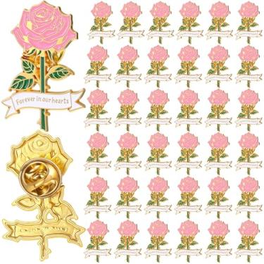 Imagem de Misdary 50 peças de brindes de funeral para convidados Memorial Rose Pin Celebration of Life Broche de lapela esmaltado Forever in Our Hearts Religioso Cristão Dia da Lembrança do Luto, rosa, 1.38 x