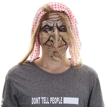Imagem de STYLER Máscara de Bruxa Velha de Látex com Cachecol e Cabelo para o Dia das Bruxas - Feminina Marrom