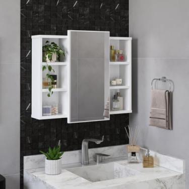 Imagem de Espelheira Armário Organizador para Banheiro com Prateleira e Nicho – Design Moderno com Acabamento Brilhante 51x60x11 cm(Branco)