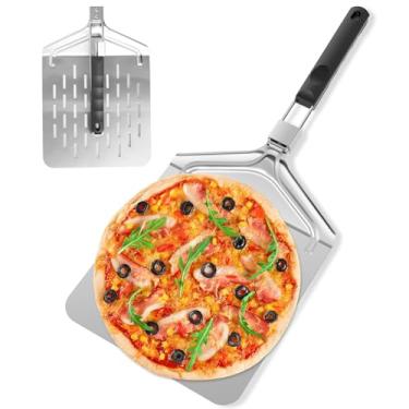 Imagem de CZZONG Peeling de pizza perfurado 57 × 24 cm retangular para virar pizza com alça de aço inoxidável pá de casca de pizza espátula de pizza antiaderente para cozinha doméstica bolo de pizza FS