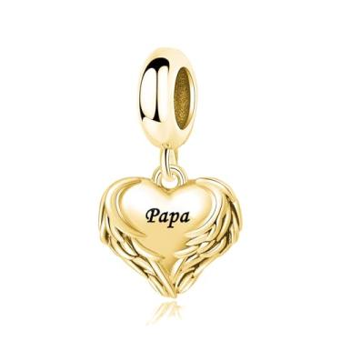 Imagem de LuxglitterLin Pingente de coração banhado a ouro com pingente de papai com pingente de contas compatível com pulseira Pandora joia significativa presente para mulheres