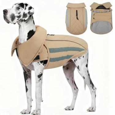 Imagem de IECOii Jaqueta para cachorro 4GG impermeável para inverno - Jaqueta de forro de lã quente para cães, casaco de neve refletivo e ajustável, lavável na máquina, cáqui, tamanhos XXXXG