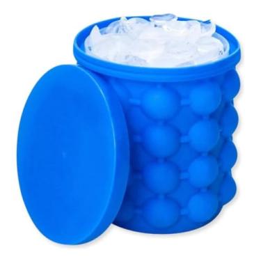 Imagem de Balde de Gelo com Forma de Silicone Térmico – Capacidade 120 Cubos – Reutilizável, Flexível, Compacto e Portátil – Ideal para Geladeiras, Freezers, Bebidas e Festas (AZUL)
