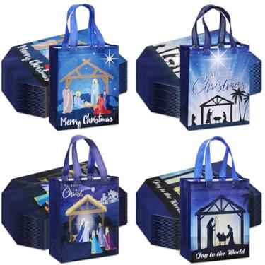 Imagem de Wesnoy 48 peças de sacos de presente de Natal de presépio reutilizáveis não tecidos com alças, sacos de guloseimas cristãs para lembrancinhas religiosas de festa de igreja religiosa