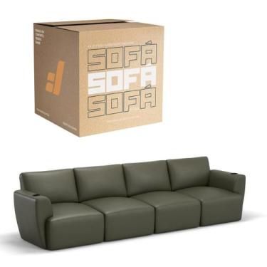 Imagem de Sofá 4 Lugares Sala De Estar em Couro Bovino Modular Damie Na Caixa, V