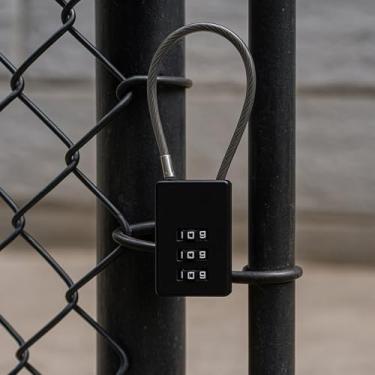 Imagem de Trava de combinação de cabo de aço, cadeado de código de fio flexível para armários de armazenamento de bagagem, portas de academia (preto)