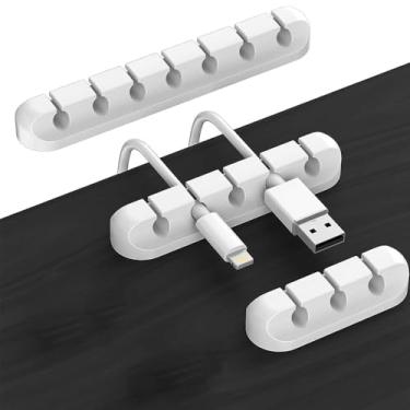 Imagem de Pacote com 3 clipes de suporte de cabo, organizador de cabos autoadesivos para carregamento USB de mesa (ZL18 branco)