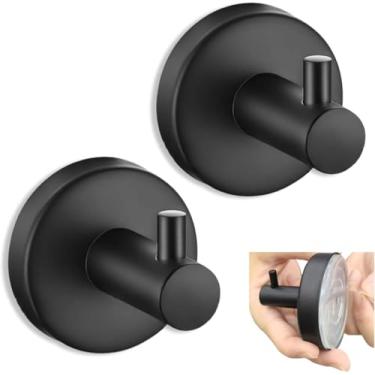 Imagem de Ganchos de sucção de aço inoxidável pretos resistentes para chuveiro, banheiro, cozinha, porta de vidro, impermeável, sem broca, suporte de toalha, capacidade de 5 kg, 2 peças, preto
