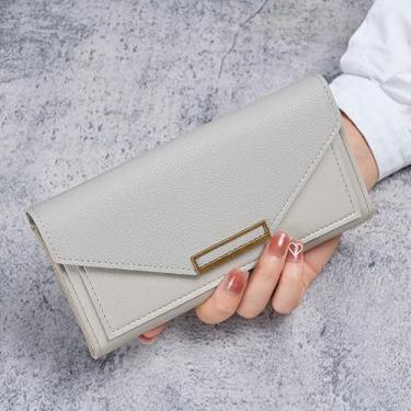 Imagem de Carteira feminina elegante, longa e fina, porta-cartões, minimalista, porta-moedas, carteira fina com zíper, Cinza, Bolsa casual para moedas
