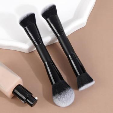 Imagem de Os 2 pincéis de maquiagem de ponta dupla podem cobrir a base impecável, e o corretivo sob os olhos não deixa vestígios (preto)