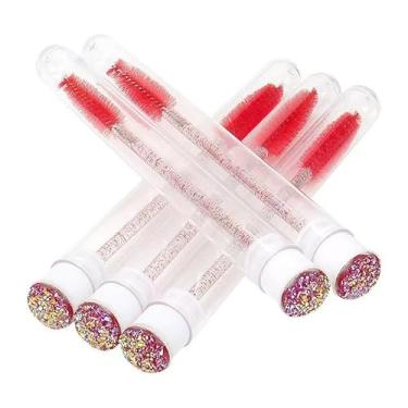 Imagem de Pincel de rímel portátil com alça de cristal – pincel multiuso para cílios, cerdas sintéticas macias, ferramenta de maquiagem adequada para viagens em casa, viagens e uso diário (vermelho)