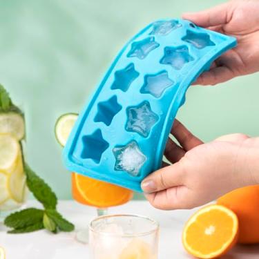Imagem de Molde de cubo de gelo estrela de silicone com 10 cavidades com orifício para pendurar – livre de BPA, lavável na lava-louças (azul)