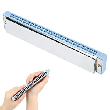 Imagem de RiToEasysports Placa de Cobertura Profissional de Aço Inoxidável Gaita de Harpa Diatônica de 24 Furos para Iniciantes, Performance e Gravação Com Bolsa de Gaita para Entusiastas de Instrumentos (Azul)