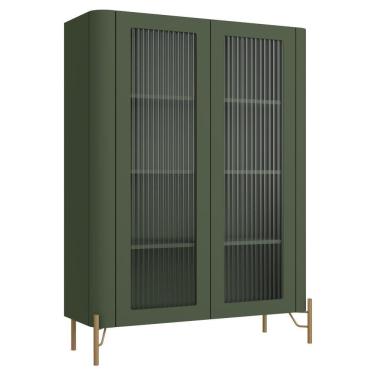 Imagem de Cristaleira Sala De Jantar 2 Portas Vidro Pés Industrial Dourado Naim I03 Musgo - Lyam Decor