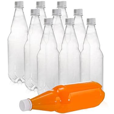 Imagem de Hiceeden 10 garrafas de plástico de refrigerante de 945 ml com tampas, garrafas de vinho descartáveis de 1L de pescoço longo com tampa, garrafa de plástico vazia reutilizável para bebidas, licores,