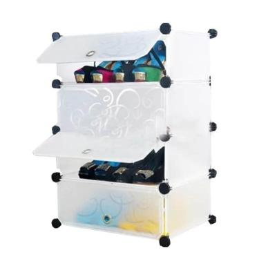 Imagem de Organizador Multiuso Branco Guarda Roupa Sapateira Modular 4 Prateleiras Portatil Brinquedos Armario