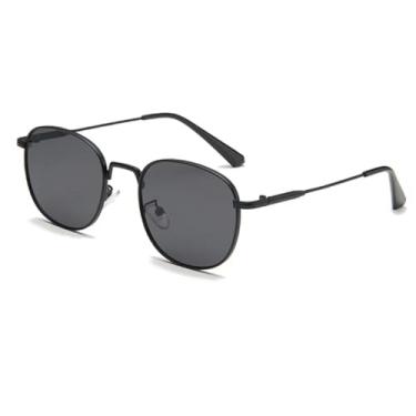 Imagem de HCPIHF Óculos de sol redondos retrô com armação de metal UV400, lentes transparentes, estilo oceano, estilo punk (preto-preto)