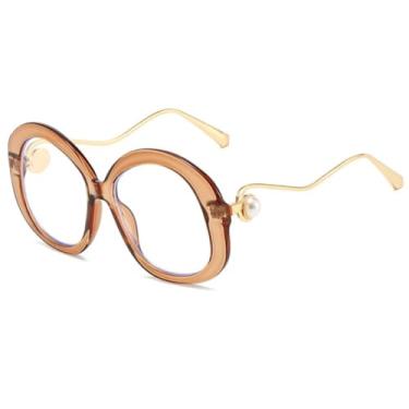 Imagem de JRLLFD Óculos de sol ovais de metal com armação grande e luxuosa para mulheres e homens, para dirigir ao ar livre, UV400 (transparente)