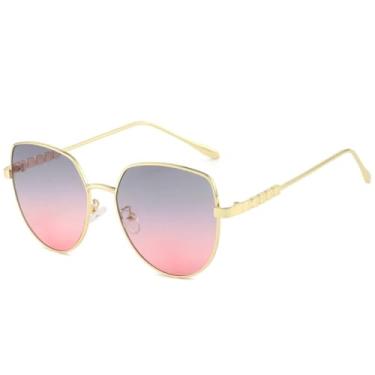 Imagem de JRLLFD Óculos de sol vintage de metal com armação grande para mulheres e homens, moda ao ar livre, fotografia de rua, UV400 (dourado, cinza e rosa)