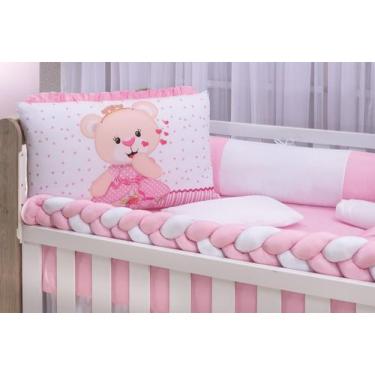 Imagem de Kit berço americano ursinha carinhosa 10 peças com trança e mosquiteir
