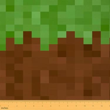 Imagem de jejeloiu Tecido Pixel Game da The Yard Tecido de estofamento camuflado verde marrom para cadeiras, tecido decorativo de desenho animado à prova d'água, 1 jarda