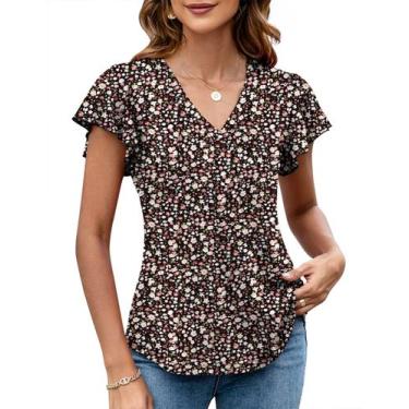 Imagem de Blusa feminina LOMON Flowy Summer com decote em V e manga esvoaçante