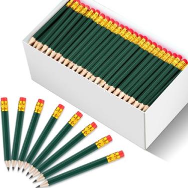 Imagem de Chivao 600 mini lápis de golfe a granel com borracha tamanho 2 HB lápis curtos pré afiados para operação Natal, escola, lembrancinhas de festa, material de escritório, 10 cm (verde escuro)