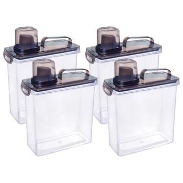 Imagem de Kit Pote Hermético Dispenser Multiuso 3 Litros Com Copo Dosador E Travas Lavanderia Cozinha Despensa (Fumê | Kit 4)