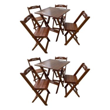 Imagem de Kit 2 Conjuntos Mesa Dobrável Madeira 70x70 Com 4 Cadeiras Personalizada Jack Imbuia - Tarimatã