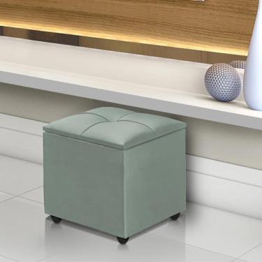 Imagem de Kit 2 Puffs Baú Cristal 40x40 Decorativo Estofado Veludo Cinza