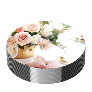 Imagem de Pacote com 6 peças centrais redondas espelhadas para decoração de mesas, centro de mesa de acrílico de 25,4 cm, bandeja de espelho, placa de vela, peça central para mesa de casamento, decoração de