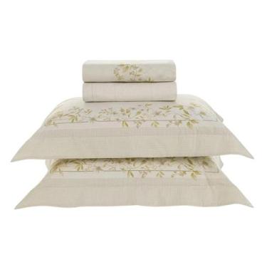 Imagem de Jogo Lençol Queen Karsten 200 Fios 100 Algodão Percal 4 peças Dobra Fe