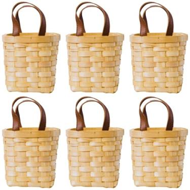 Imagem de Conjunto de 6 cestas de armazenamento de vime tecidas à mão, cestas quadradas decorativas com alças de couro para organizar e embrulhar presentes